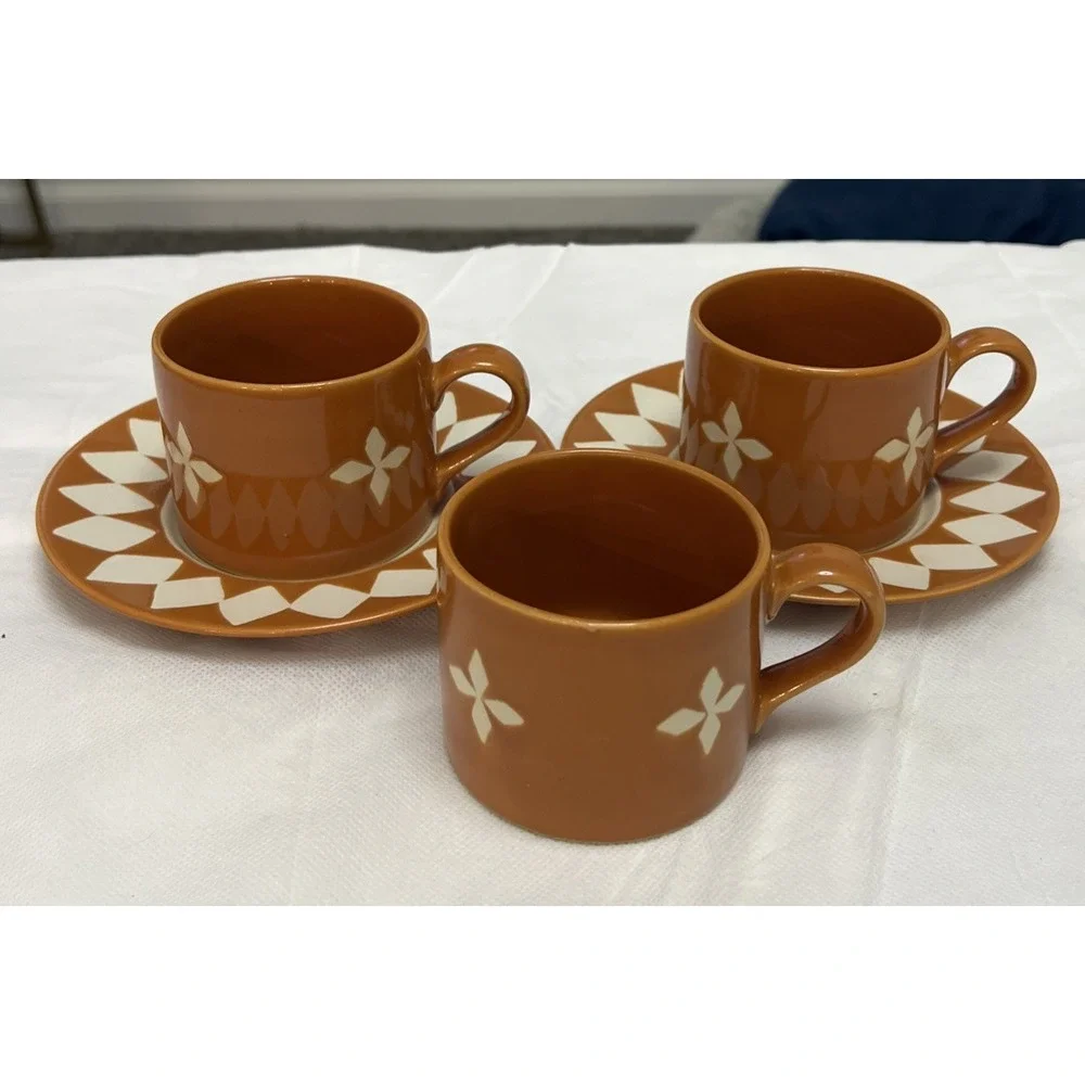 Vtg Pottery Barn Dune Persimmon Mug Cup Saucer Coffee Tea MCM Boho Replacement